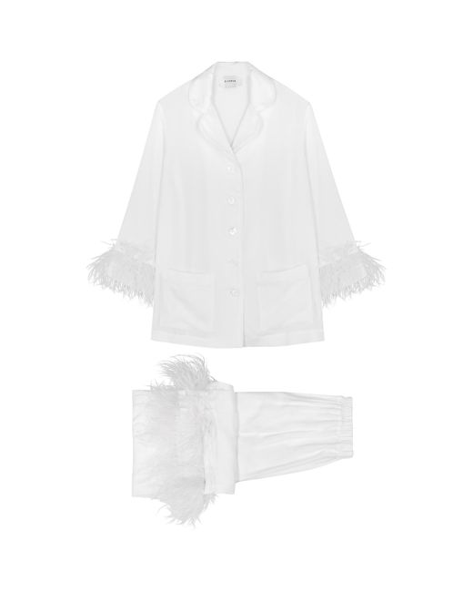 Sleeper White Party Feather-Trimmed Pyjama Set, Pyjama Set, Pull-On