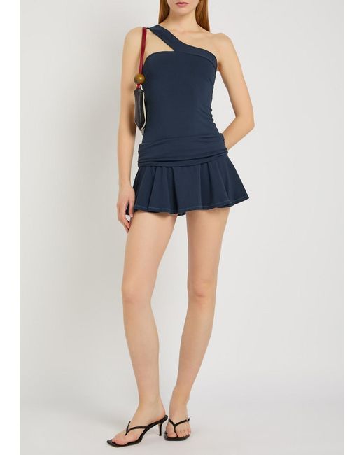 Skims Blue Foldover Stretch-Cotton Mini Skort