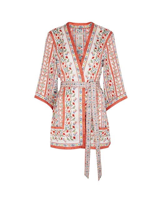 Alice + Olivia Red Domino Printed Reversible Satin Kimono Jacket
