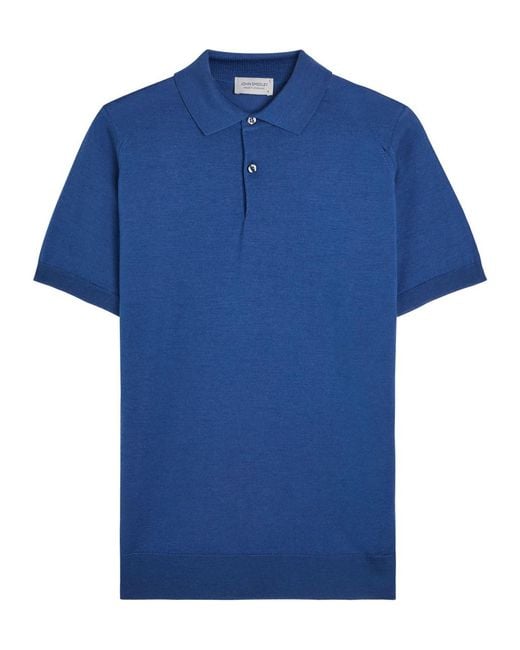 John Smedley Blue Payton Merino Wool Polo Shirt for men