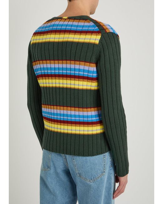 Dries Van Noten Multicolor Modify Striped Cotton And Wool-Blend Cardigan for men