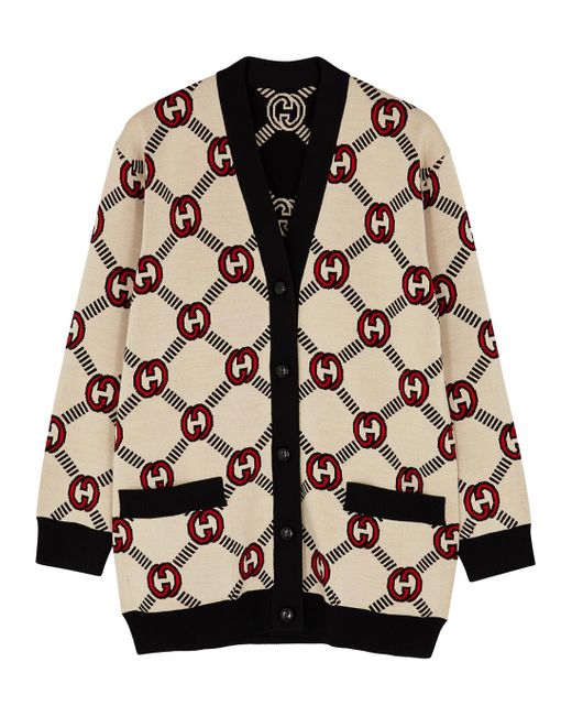 Gucci Black GG-intarsia Reversible Wool-blend Cardigan