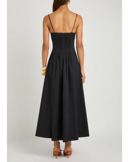Staud Black Margi Pintuck Stretch-Cotton Midi Dress