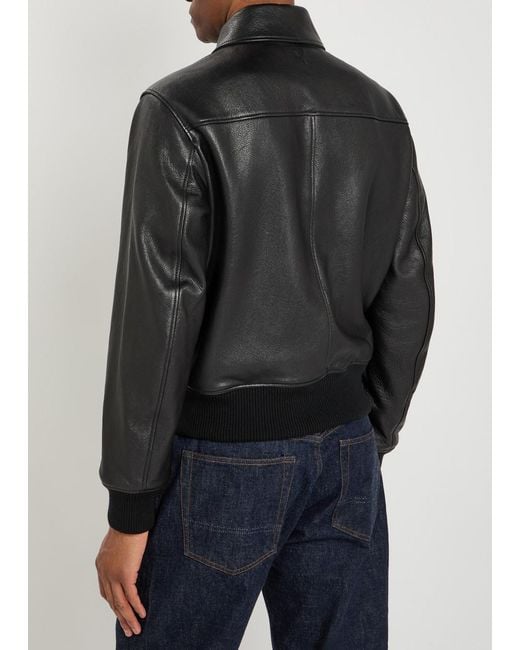 AMI Black Adc Grained Leather Bomber Jacket for men
