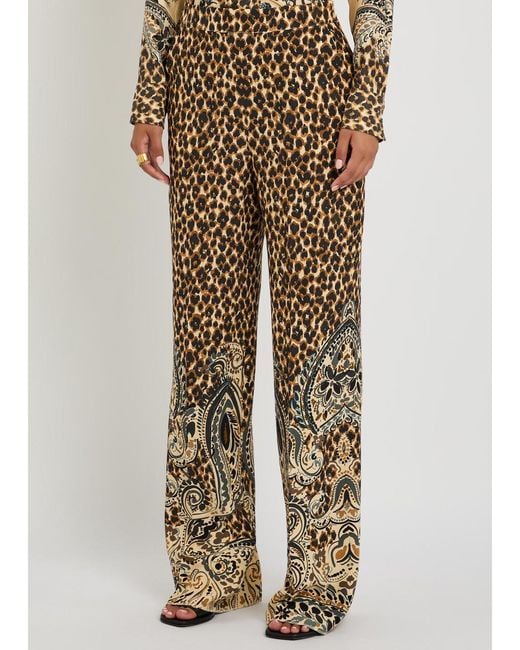 Etro Natural Leopard-Print Straight-Leg Silk Trousers