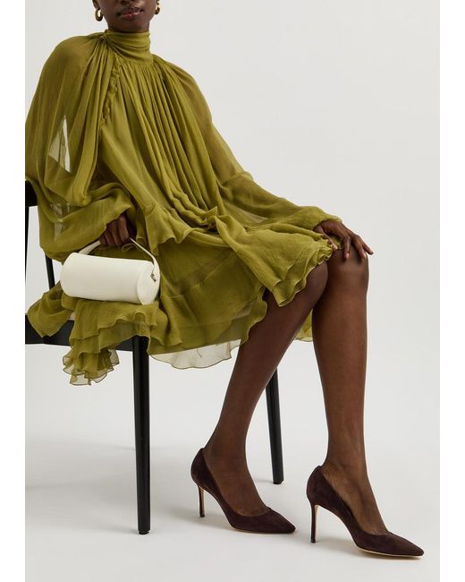 Jimmy Choo Brown Pointed Suede Mid-Heel Pumps