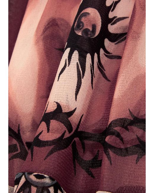 Jean Paul Gaultier Multicolor Safe Sex Tattoo Printed Tulle Mini Dress