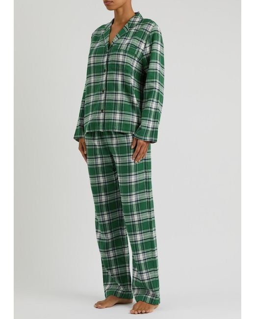 Eberjey Green Checked Flannel Pyjama Set