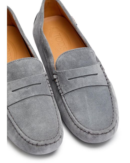 Tod's Gray Gommino Suede Loafers