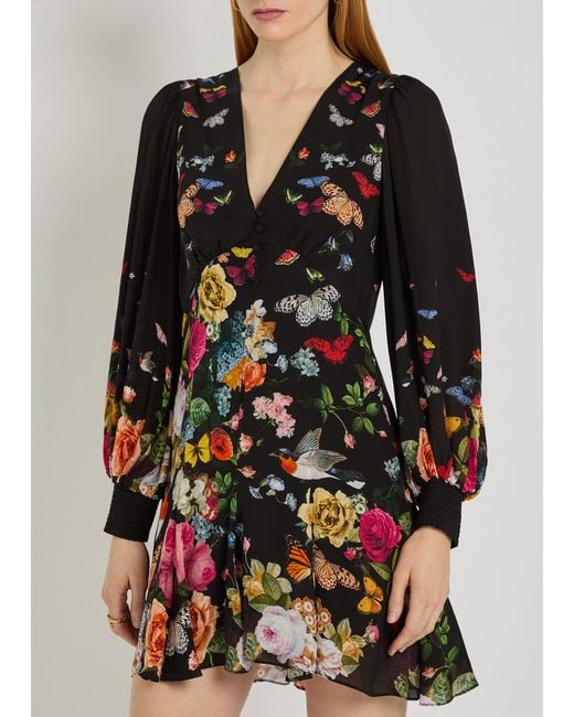 Alice + Olivia Black Irene Empire Waist Printed Woven Mini Dress