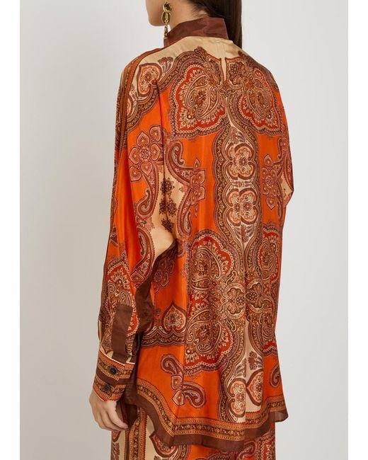 Zimmermann Orange Mohon Printed Silk Shirt