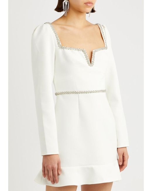 Self-Portrait White Crystal And Bead-Embellished Mini Dress