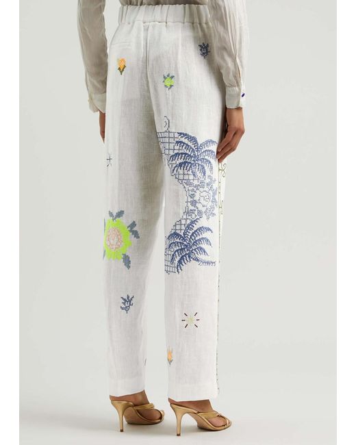 Forte Forte White Eden Embroidered Linen Trousers