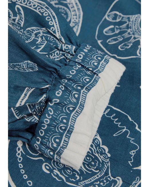 ALÉMAIS Blue Lucky Printed Linen Midi Dress