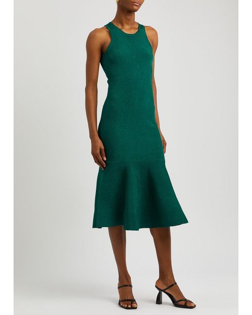 Victoria Beckham Green Vb Body Glittered Stretch-knit Midi Dress