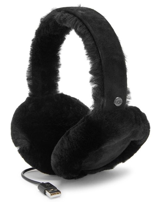 Ugg Black Shearling Trimmed Suede Bluetooth Earmuffs , Hats