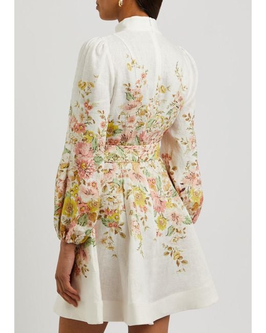 Zimmermann White Matchmaker Floral-print Linen Mini Dress