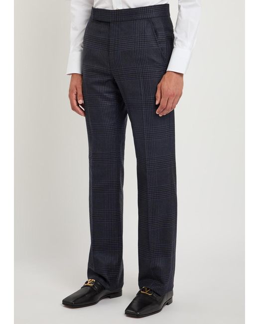 Tom Ford Blue Houndstooth Wool Trousers for men