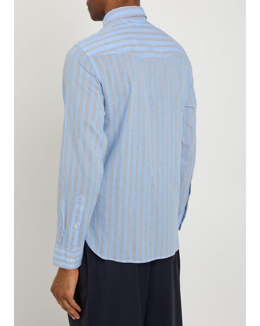Officine Generale Blue Giacamo Striped Cotton Shirt for men