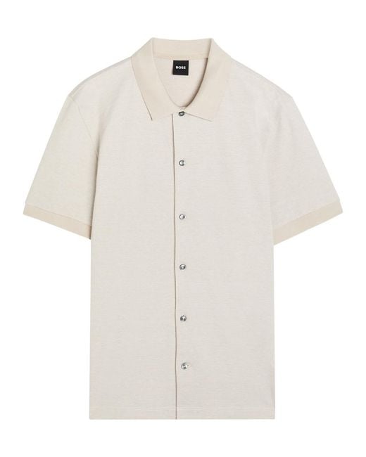 Boss White Powell Piqué Cotton Shirt for men