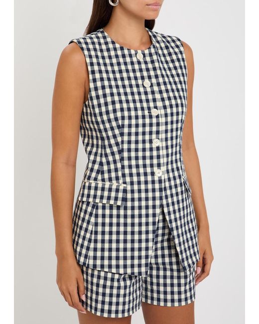 Veronica Beard Blue Lois Gingham Seersucker Vest