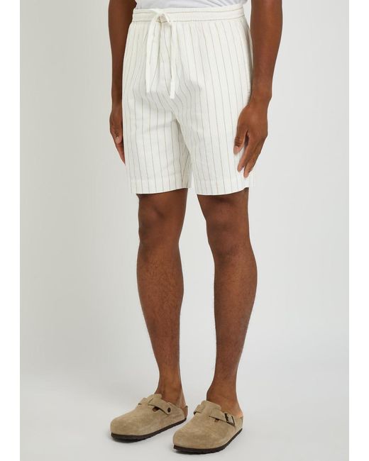 CHE White Franklin Striped Cotton And Linen-Blend Shorts for men