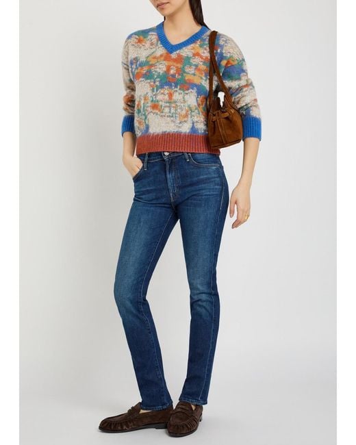 Mother Blue The Rascal Skimp Slim Tapered-Leg Stretch-Denim Jeans