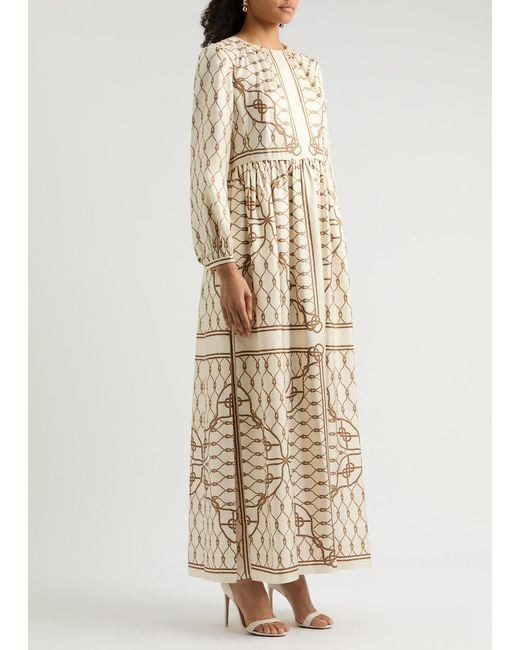 Tory Burch Natural Printed Silk-Satin Maxi Dress