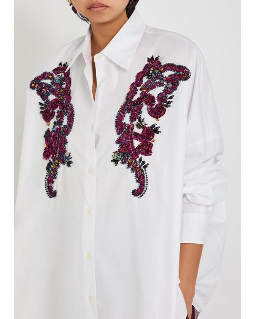 Dries Van Noten White Casia Embellished Cotton-Poplin Shirt