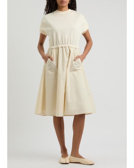 Moncler Natural Abito Cotton And Woven Midi Dress