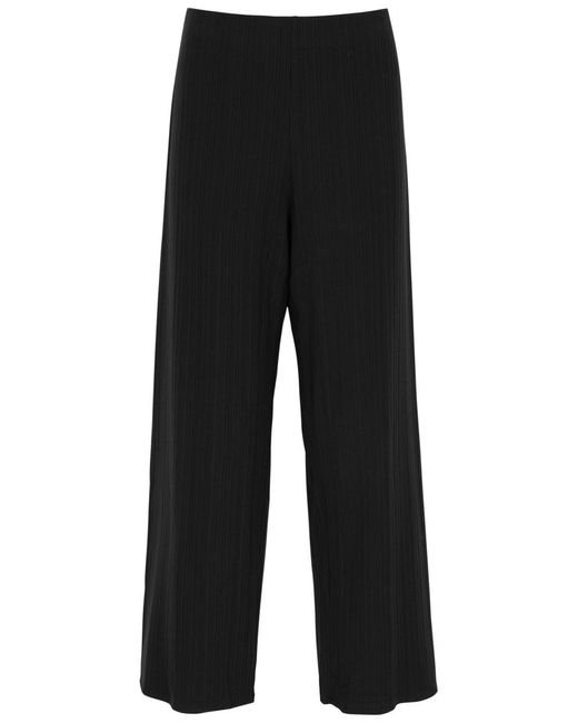 Eileen Fisher Black Ribbed Wide-leg Stretch-jersey Trousers