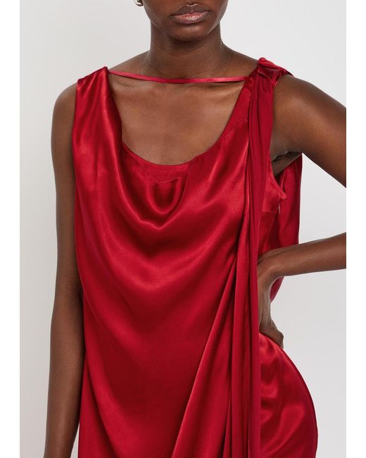 Maison Margiela Red Draped Satin Maxi Dress