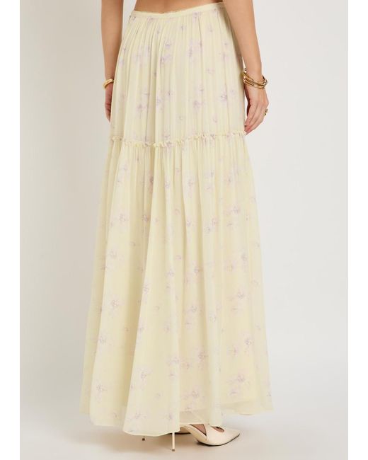 LoveShackFancy Natural Positano Floral-Print Georgette Maxi Skirt