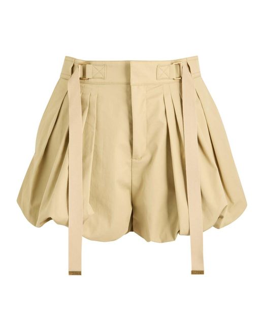 Chloé Natural Pleated Cotton-Poplin Shorts