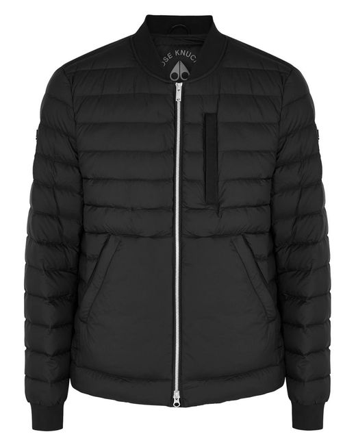 Moose Knuckles Black Air Down Quilted Shell Bomber Jacket for men