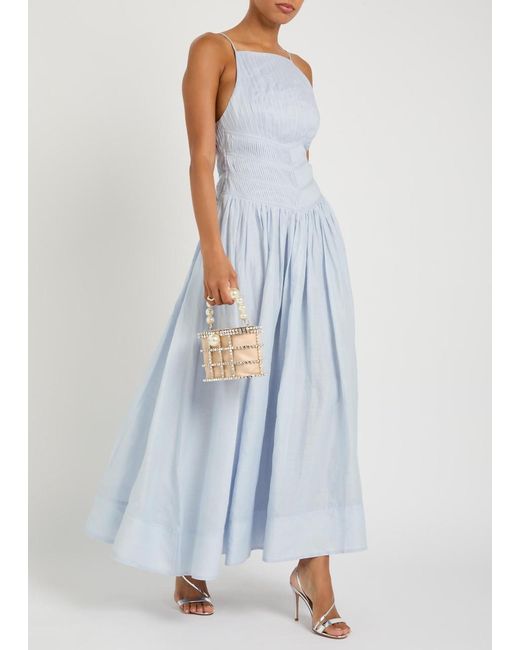 Aje. Blue Helene Pleated Ramie Maxi Dress