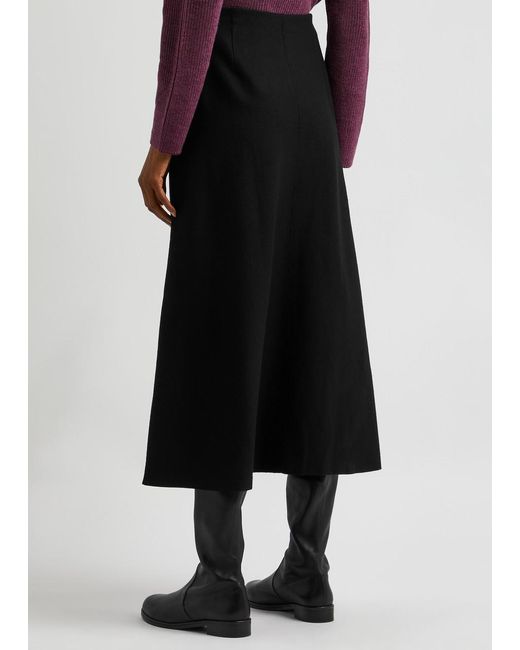 Eileen Fisher Black Wool Midi Skirt