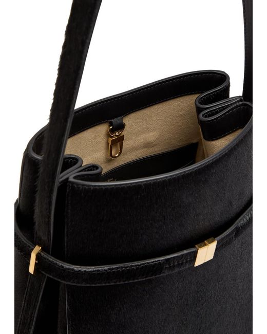 Totême Black Belted Calf-Hair Bucket Bag
