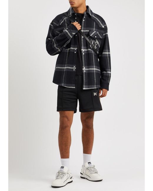 Palm Angels Blue Checked Logo Flannel Overshirt for men