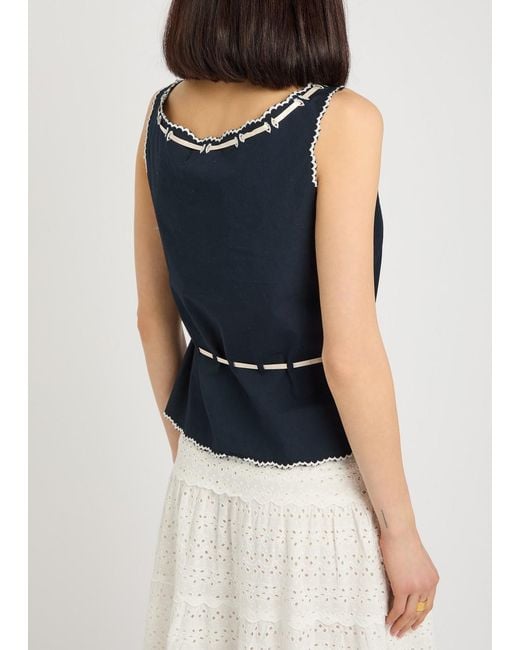 Rixo Blue Cassara Embroidered Cotton Top