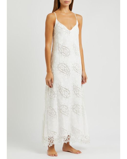 Desmond & Dempsey White Paisley Broderie-anglaise Jersey Nightdress