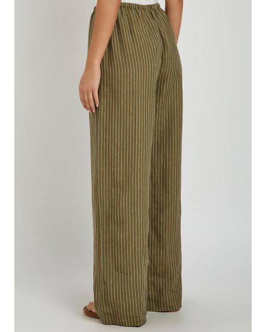 Staud Green Mateo Striped Linen Trousers