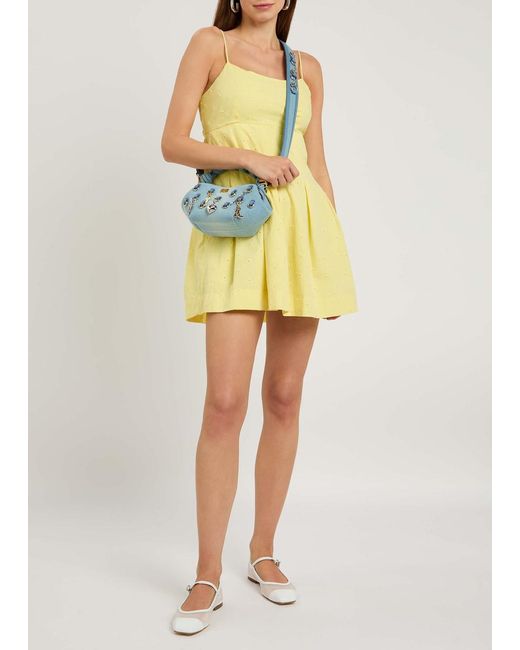 Damson Madder Iris Embroidered Cotton Mini Dress in Yellow