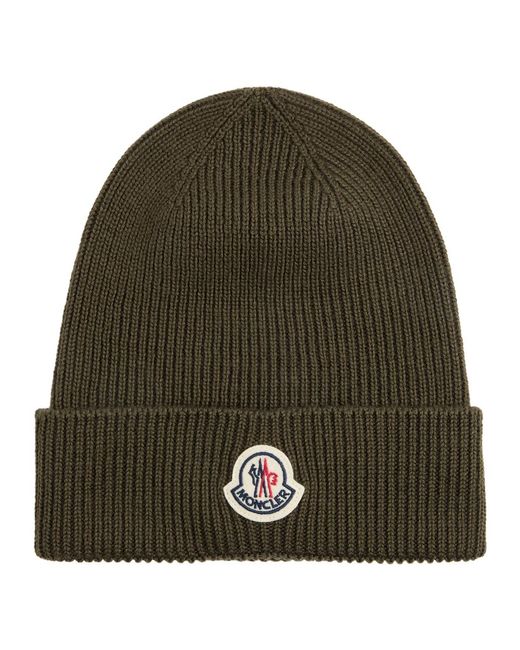 Moncler Green Logo Knitted Wool Beanie for men