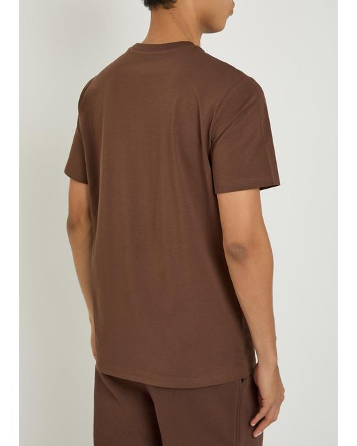 Now You Live Brown Arensby Logo-Embroidered Cotton T-Shirt for men