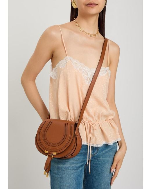 Chloé Brown Marcie Small Grained Leather Saddle Bag