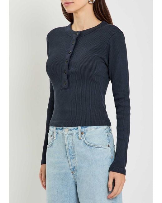Citizens of Humanity Blue Varra Ribbed Cotton-Blend Henley Top