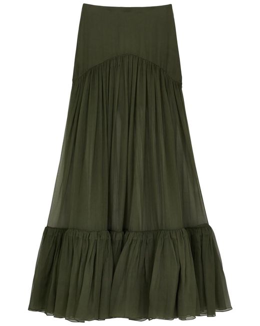 Saint Laurent Green Yves Silk-mesh Maxi Skirt