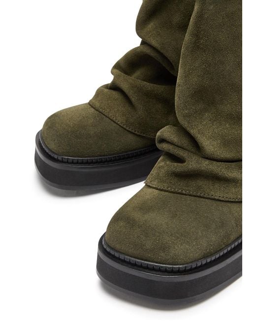 The Attico Green Robin Mini Layered Suede Combat Ankle Boots