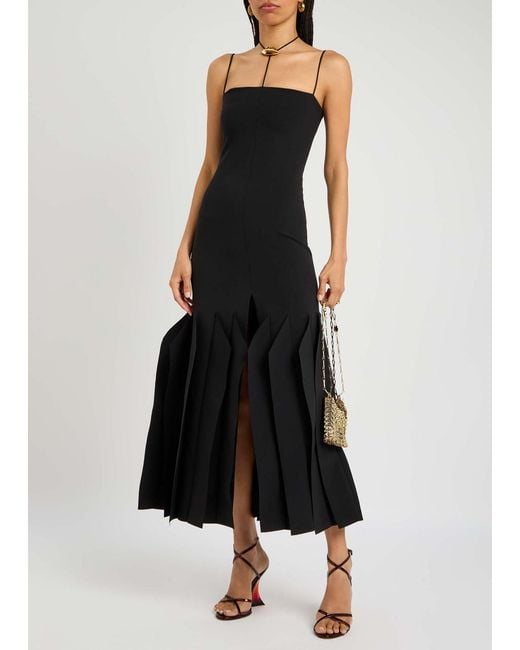 A.W.A.K.E. MODE Black Lip Chocker Crepe Midi Dress